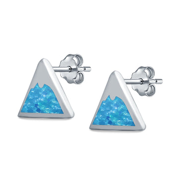 Mountain Shape Stud Earrings Lab Created Blue Opal 925 Sterling Silver (7mm)